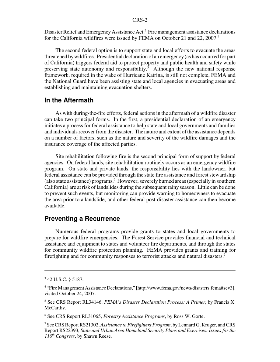 [20071025]RS22744_加利福尼亚州野火和联邦援助.pdf_第2页
