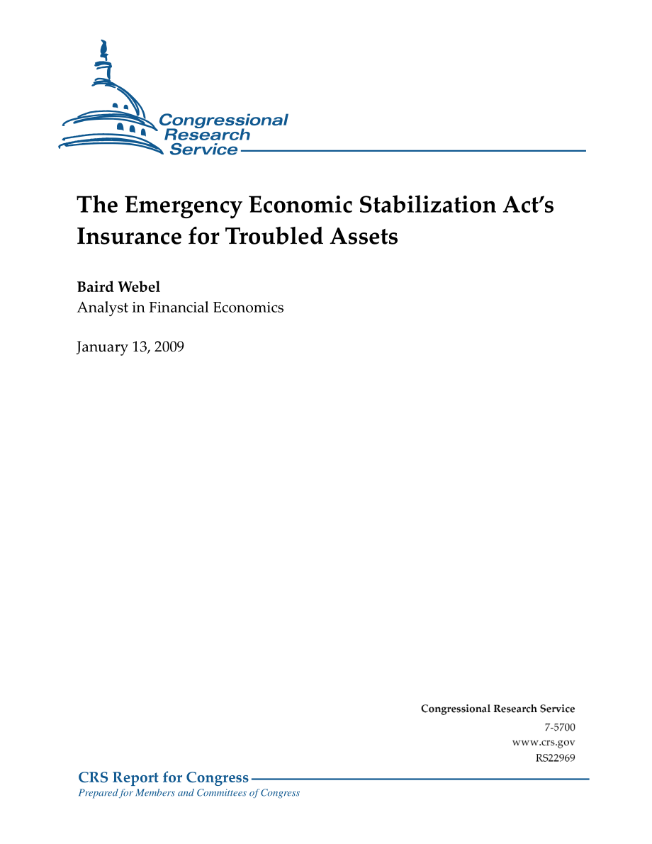 [20090113]RS22969_紧急经济稳定法案对问题资产的保险.pdf_第1页