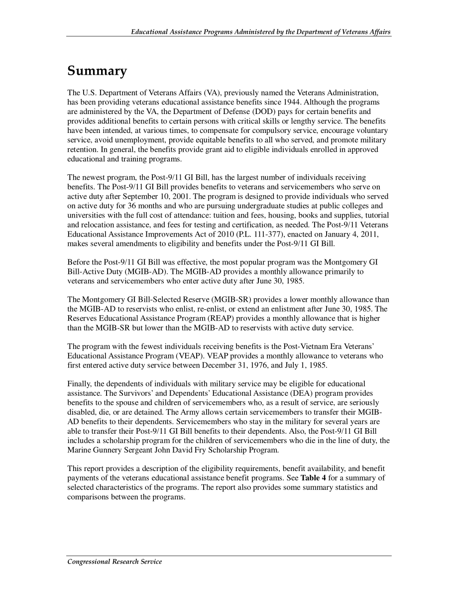 [20110315]R40723_美国退伍军人事务部管理的教育援助计划.pdf_第2页