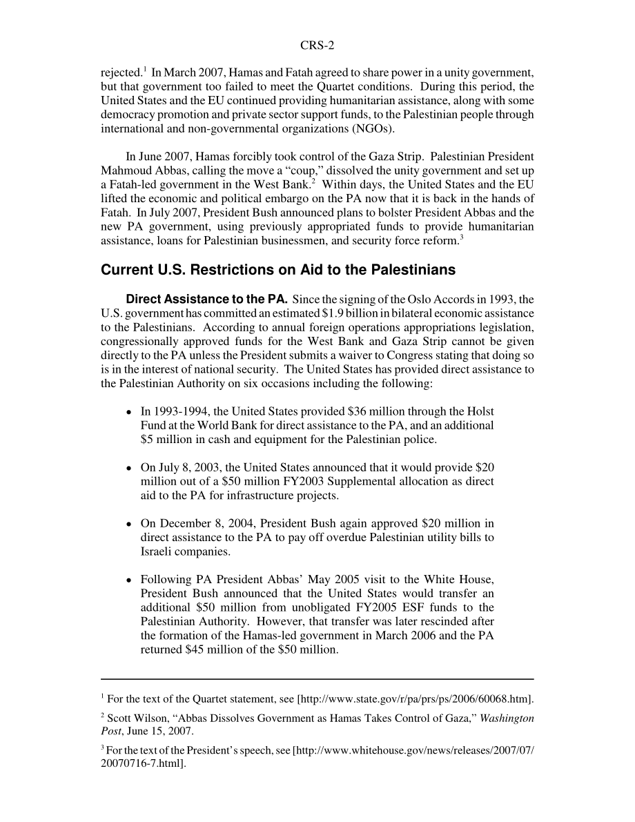[20071009]RS22370_美国对巴勒斯坦人的对外援助.pdf_第2页