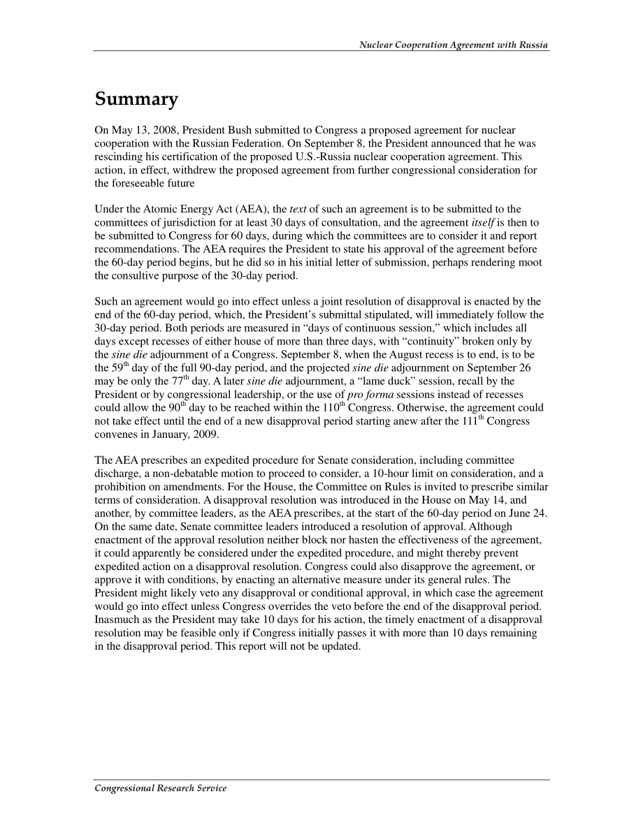 [20081126]RL34541_与俄罗斯的核合作协议：国会审议的法定程序及其实施.pdf_第2页