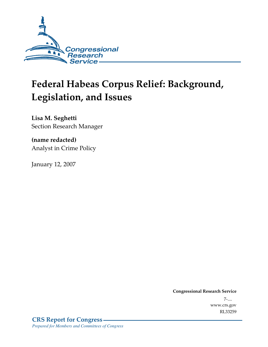 [20070112]RL33259_联邦人身保护令救济：背景、立法和问题.pdf_第1页