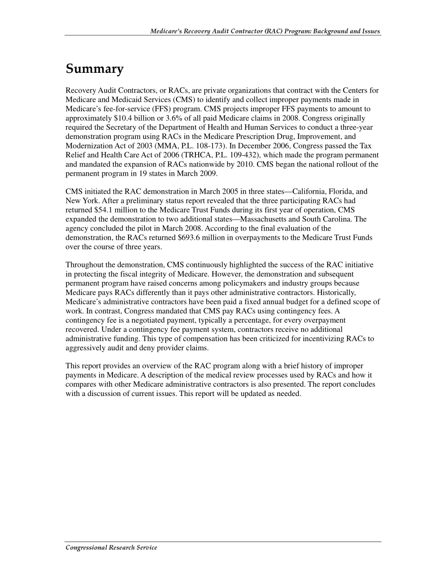 [20090521]R40592_医疗保险恢复审计承包商（RAC）计划：背景和问题.pdf_第2页
