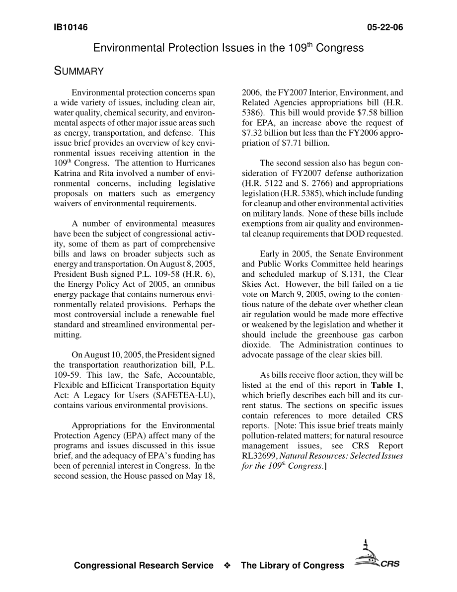 [20060522]IB10146_第109届国会中的环境保护问题.pdf_第3页