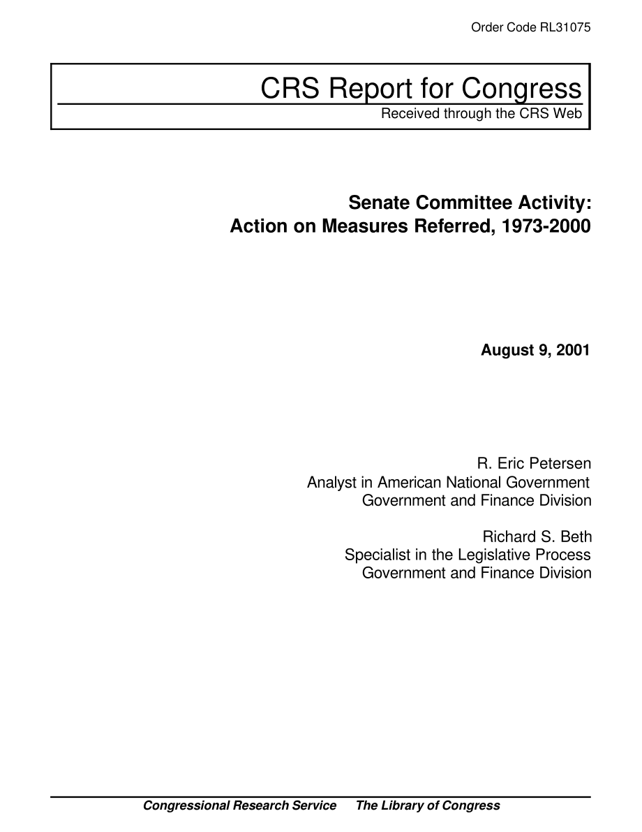 [20010809]RL31075_参议院委员会活动：1973年至2000年就所提措施采取的行动.pdf_第1页
