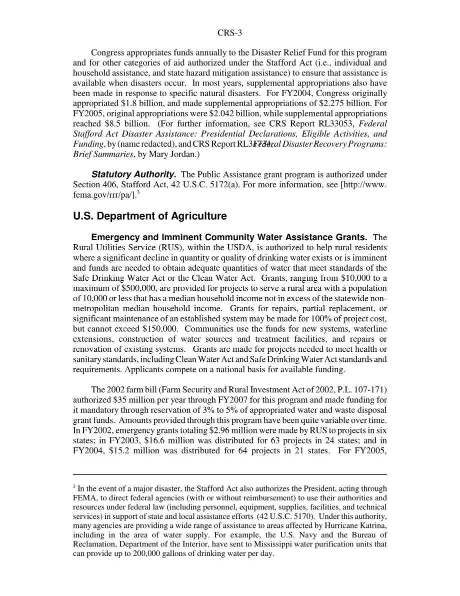 [20050909]RS22248_水基础设施和供水的联邦灾难和紧急援助.pdf_第3页