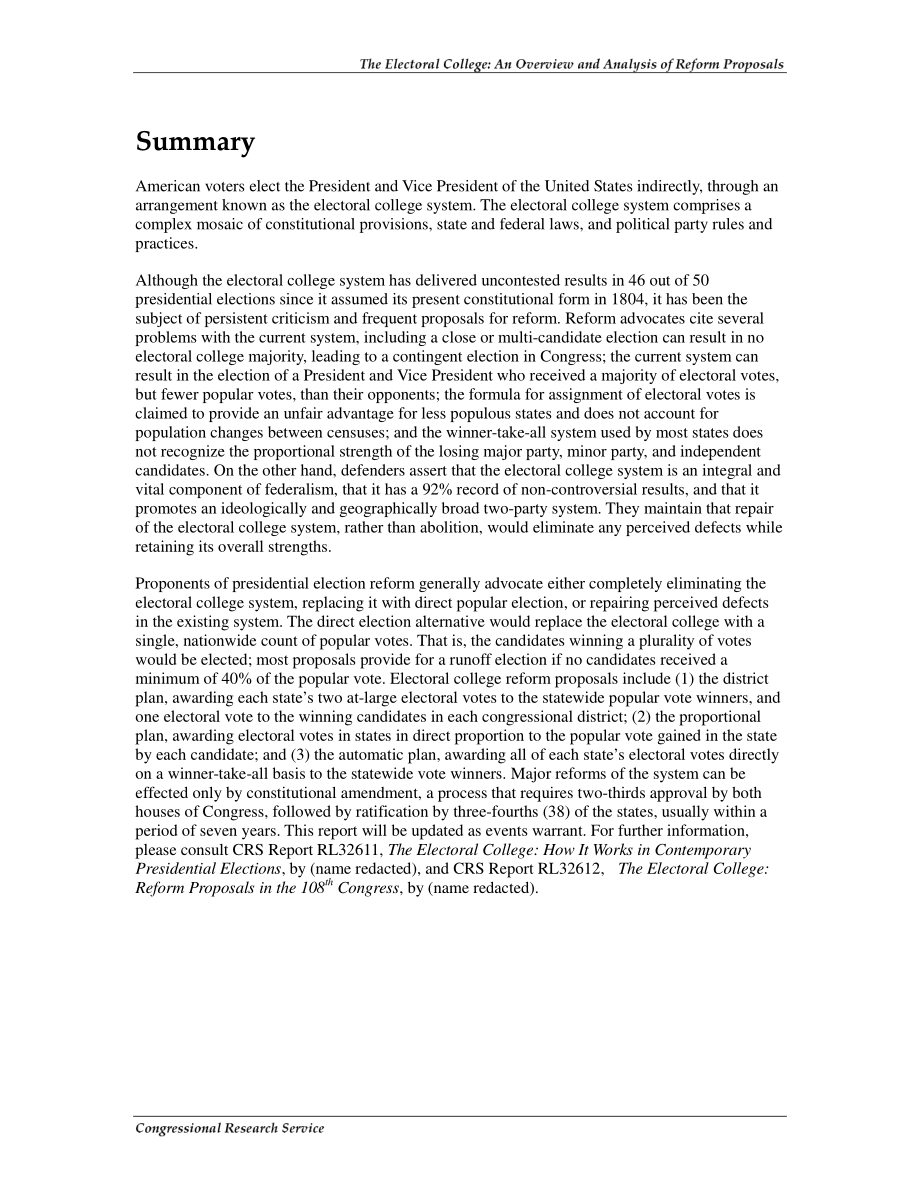 [20041105]RL30804_选举团：改革建议概述与分析.pdf_第2页