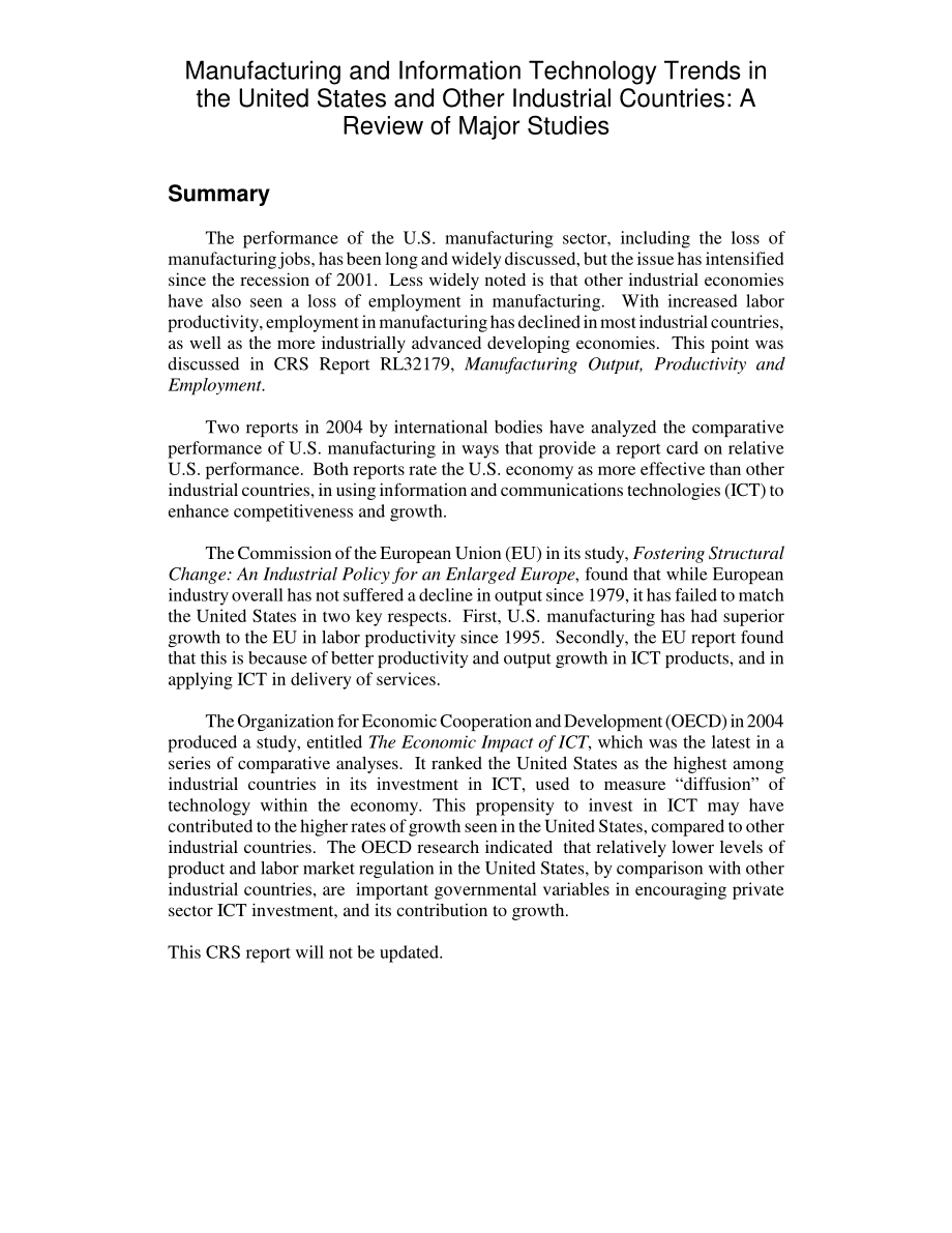 [20040707]RL32457_美国和其他工业国家的制造业和信息技术趋势：主要研究综述.pdf_第2页