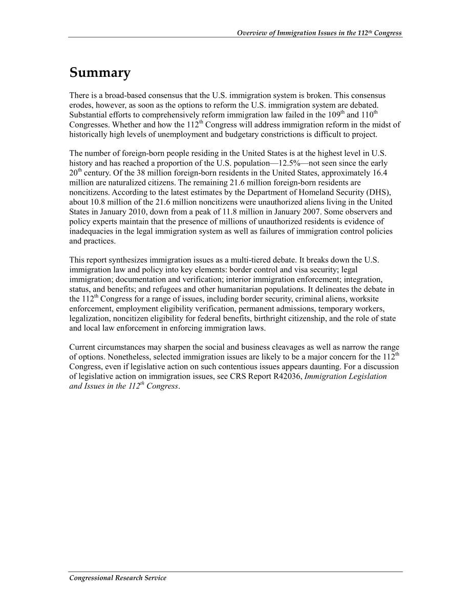 [20120112]R41704_第112届国会移民问题概述.pdf_第2页