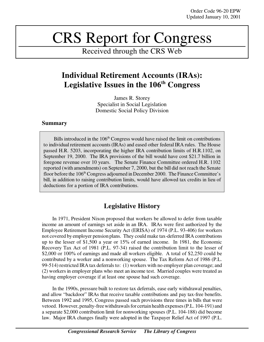 [20010110]96-20EPW_个人退休账户（IRA）：第106届国会的立法问题.pdf_第1页