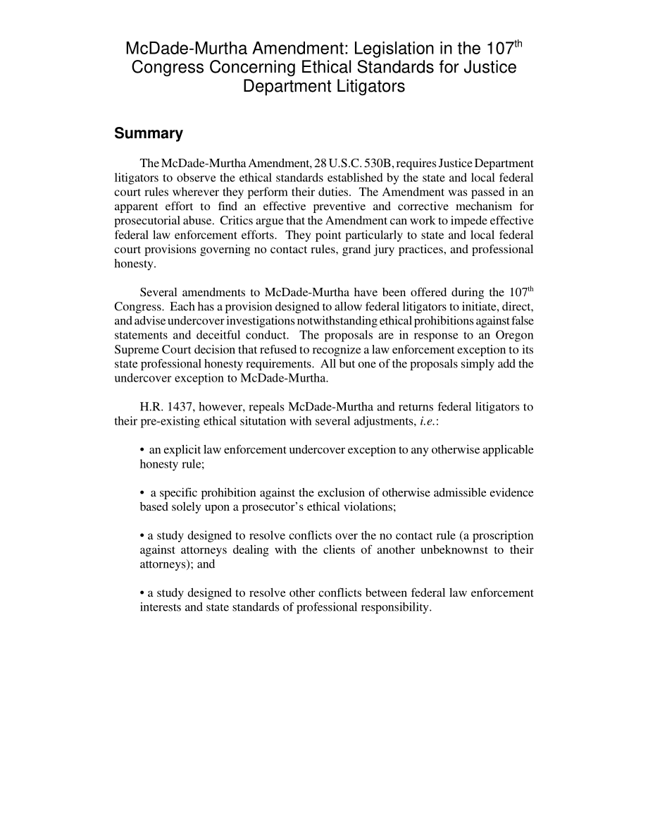 [20011218]RL31221_McDade Murtha修正案：第107届国会关于司法部诉讼人员道德标准的立法.pdf_第2页