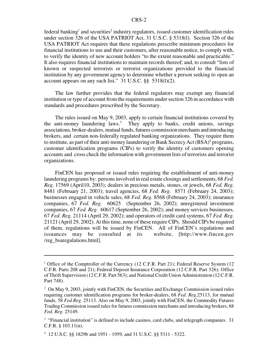 [20040927]RS21547_《美国爱国者法案》规定的金融机构客户识别计划.pdf_第2页