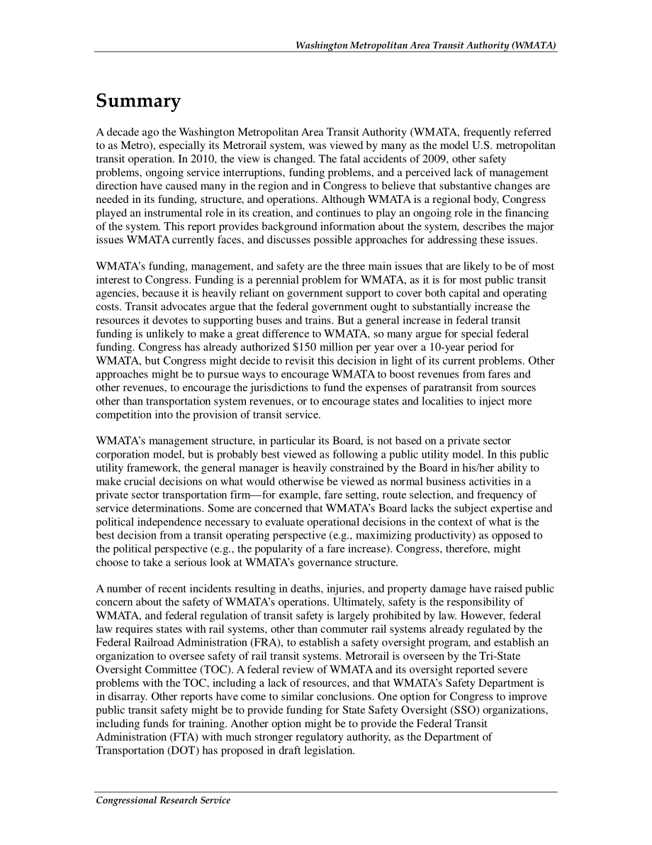 [20100414]R41191_华盛顿大都会区交通管理局（WMATA）：国会的议题和选择.pdf_第2页
