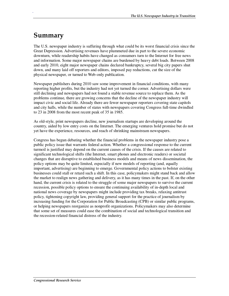 [20110111]R40700_转型期的美国报业.pdf_第2页