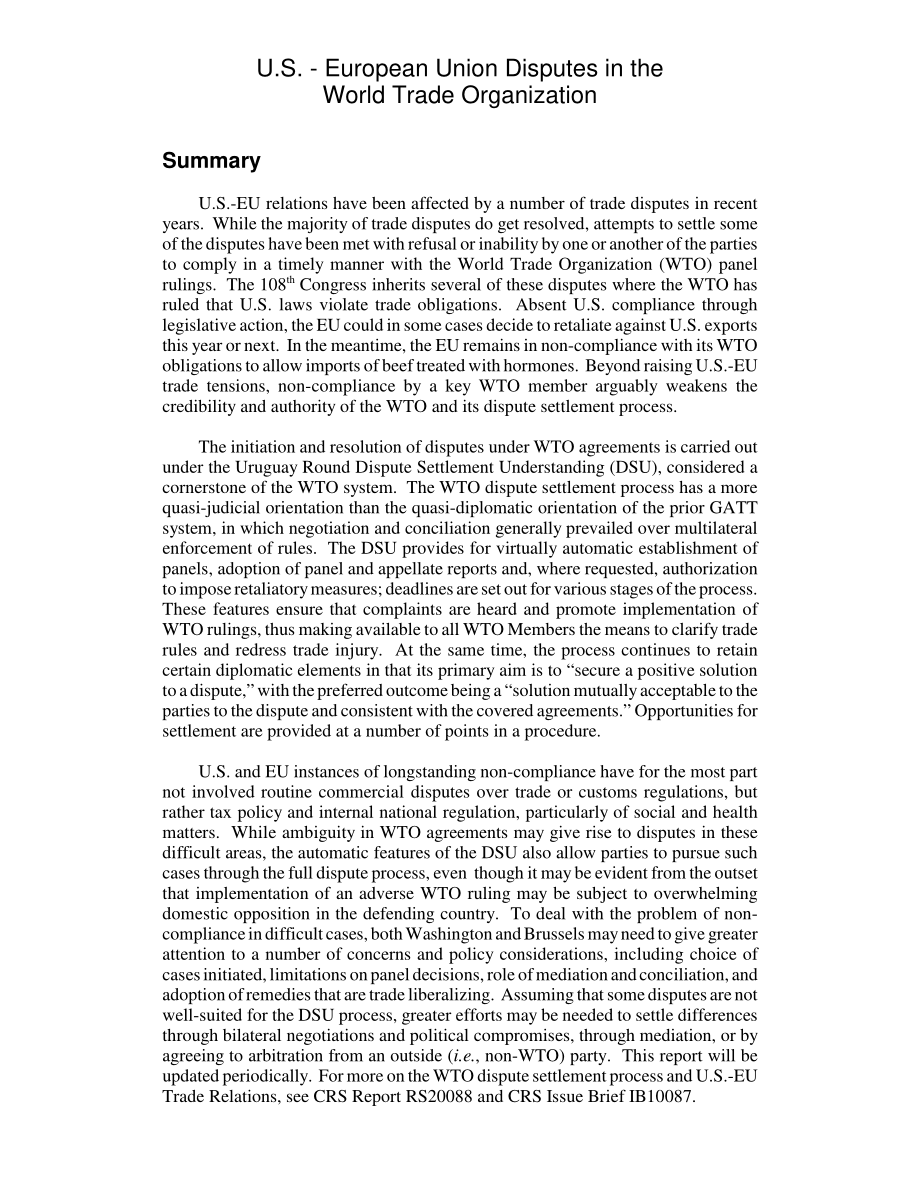 [20030527]RL31860_世界贸易组织中的美欧争端.pdf_第2页