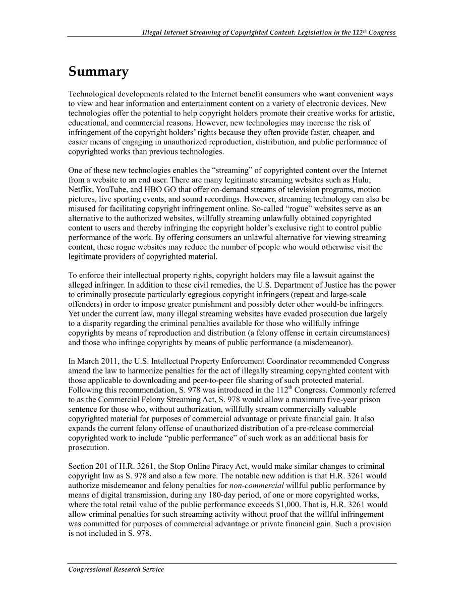 [20111201]R41975_版权内容的非法互联网流媒体：第112届国会的立法.pdf_第2页