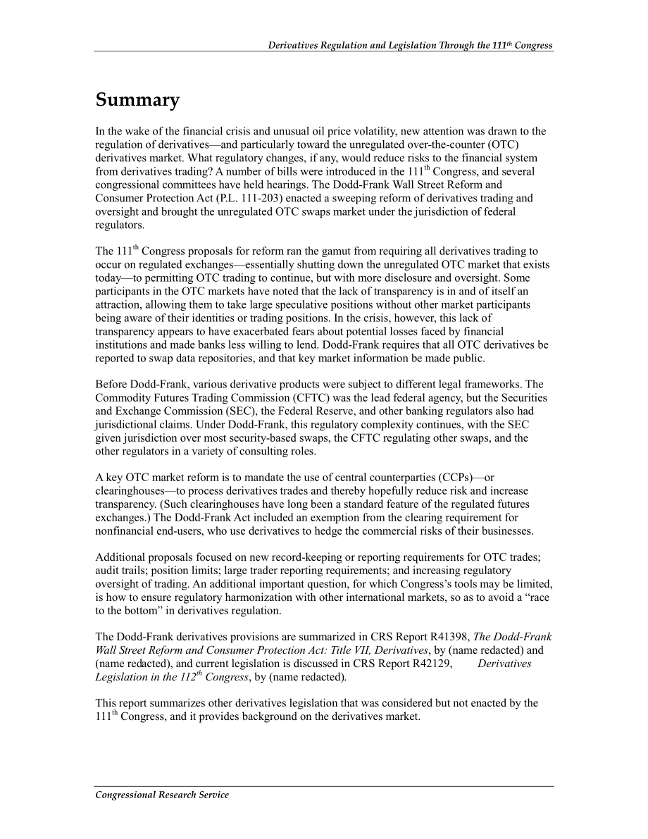 [20120130]R40646_第111届国会通过的衍生品监管和立法.pdf_第2页