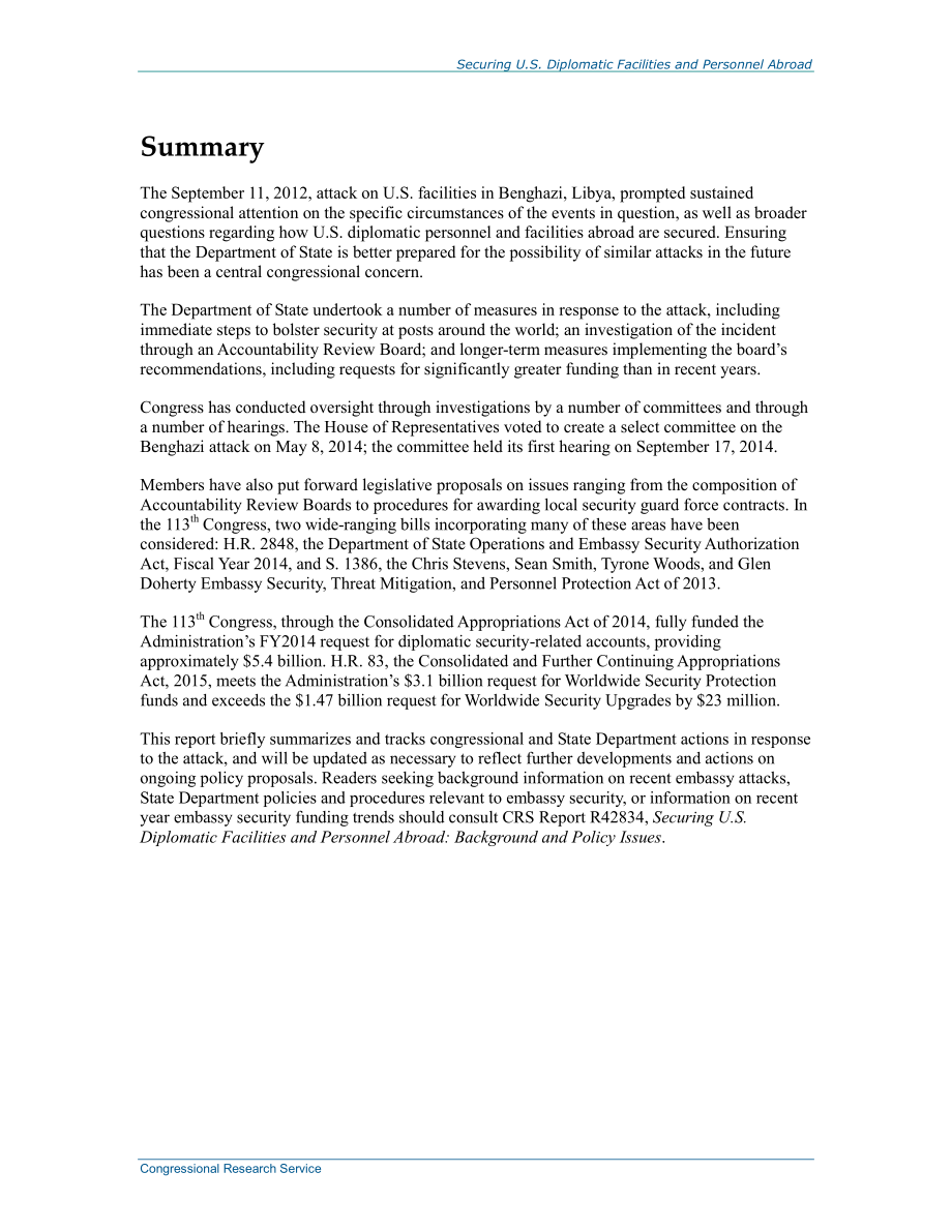 [20141223]R43195_确保美国驻外外交设施和人员的安全：立法和行政部门举措.pdf_第2页
