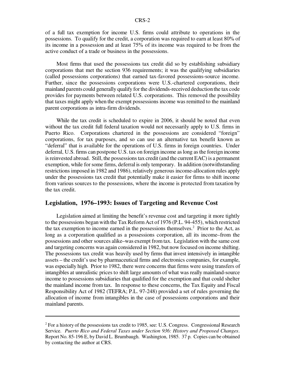 [20001004]RS20695_波多黎各经济活动税收抵免：当前提案和计划淘汰.pdf_第2页