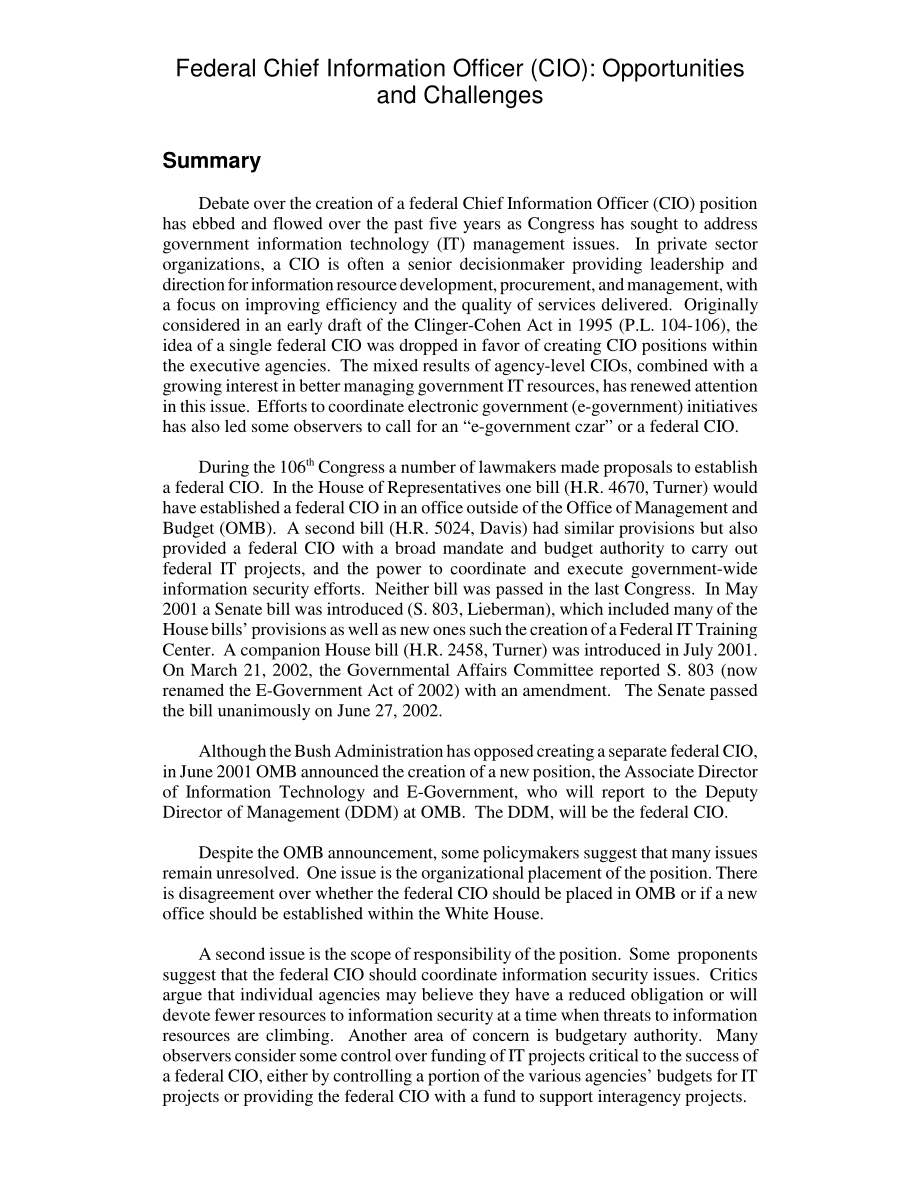 [20020702]RL30914_联邦首席信息官（CIO）：机遇与挑战.pdf_第2页