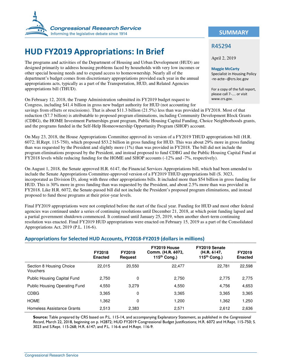 [20190402]R45294_HUD 2019财年拨款：简言之 .pdf_第2页