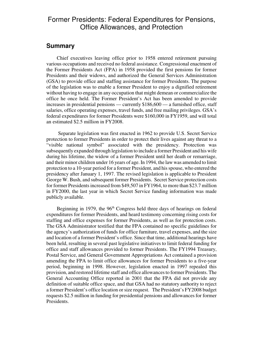 [20070605]RL34034_前任总统：养老金、办公室津贴和保护的联邦支出.pdf_第2页