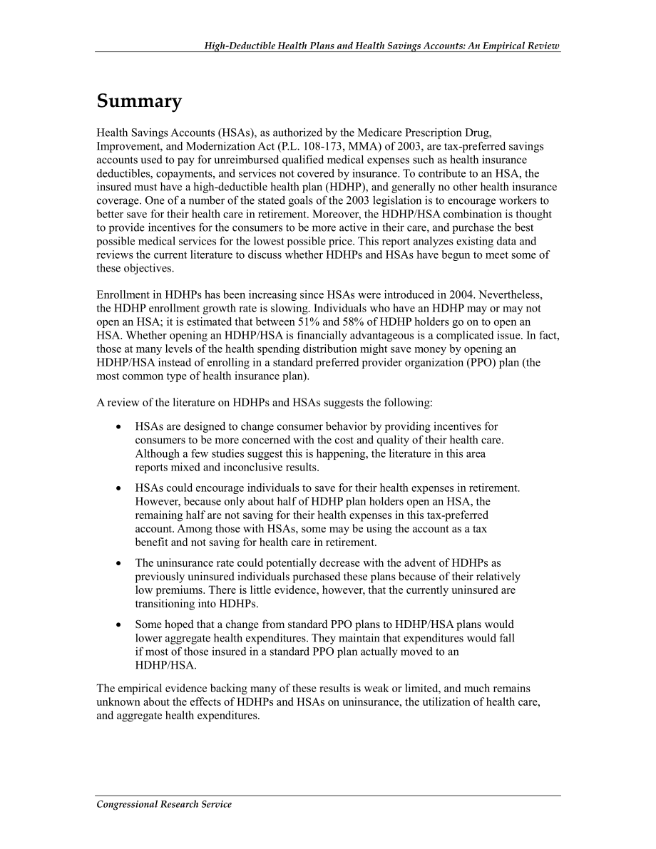 [20100922]R41426_高免赔额健康计划和健康储蓄账户：经验回顾.pdf_第2页