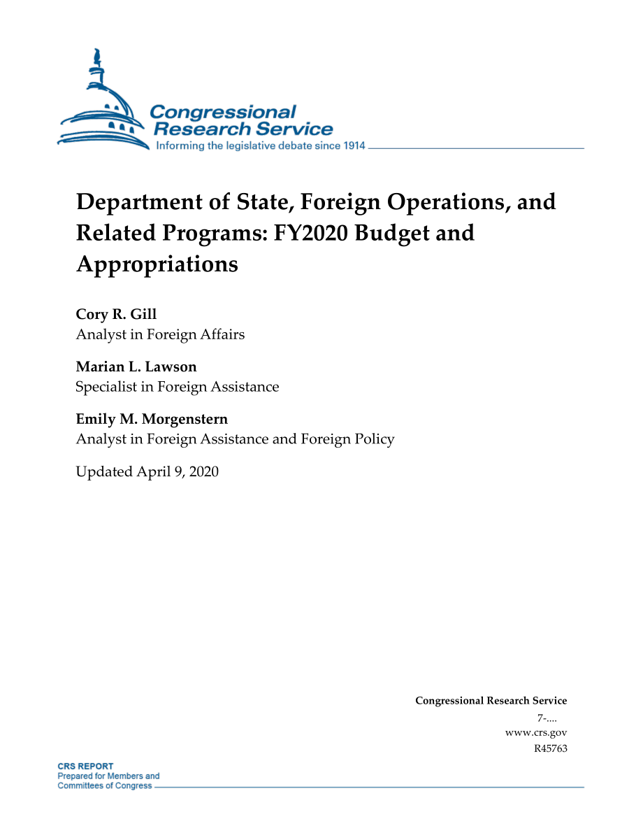 [20200409]R45763_国务院、外国业务和相关计划：2020财年预算和拨款.pdf_第1页