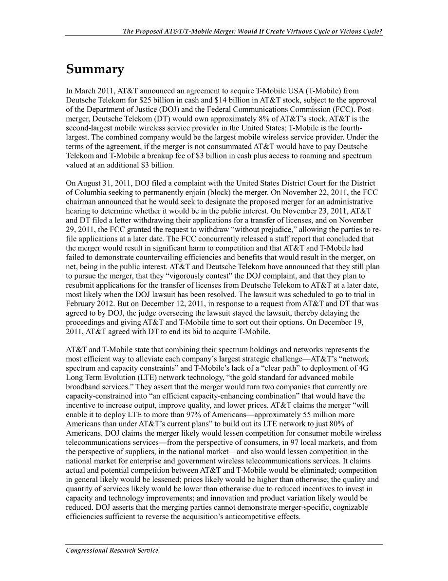 [20111220]R41813_拟议的AT&TT-Mobile合并：它会创造一个良性循环还是一个恶性循环？.pdf_第2页