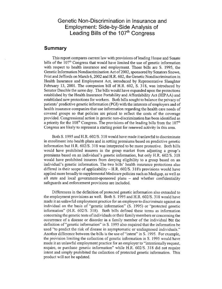 [20030129]RL3152_保险和就业中的基因非歧视：第107届国会主要法案的并列分析.pdf_第2页