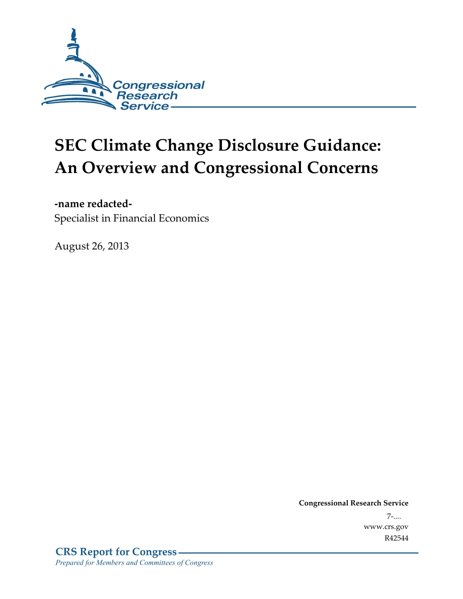 [20130826]R42544_SEC气候变化披露指南：概述和国会关注的问题.pdf_第1页