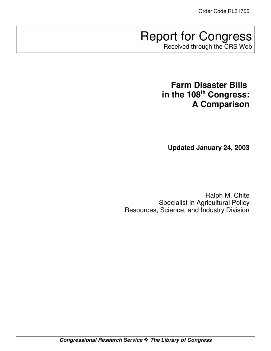 [20030124]RL31700_第108届国会农业灾害法案：比较.pdf_第1页