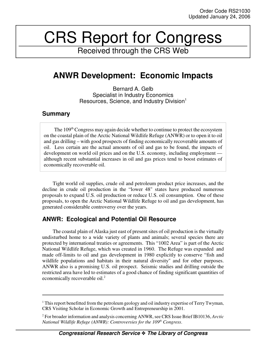 [20060124]RS21030_ANWR开发：经济影响.pdf_第1页