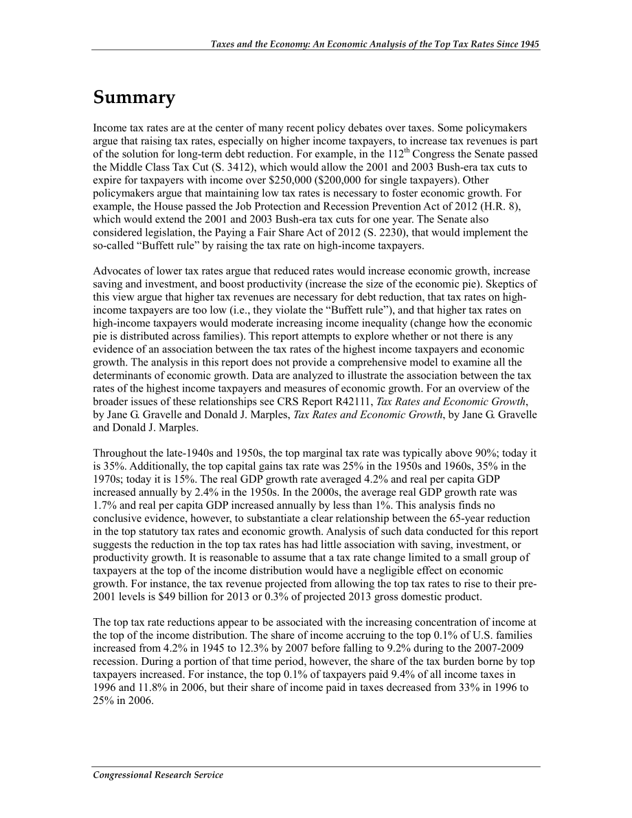 [20121212]R42729_税收与经济：1945年以来最高税率的经济分析（更新）.pdf_第2页
