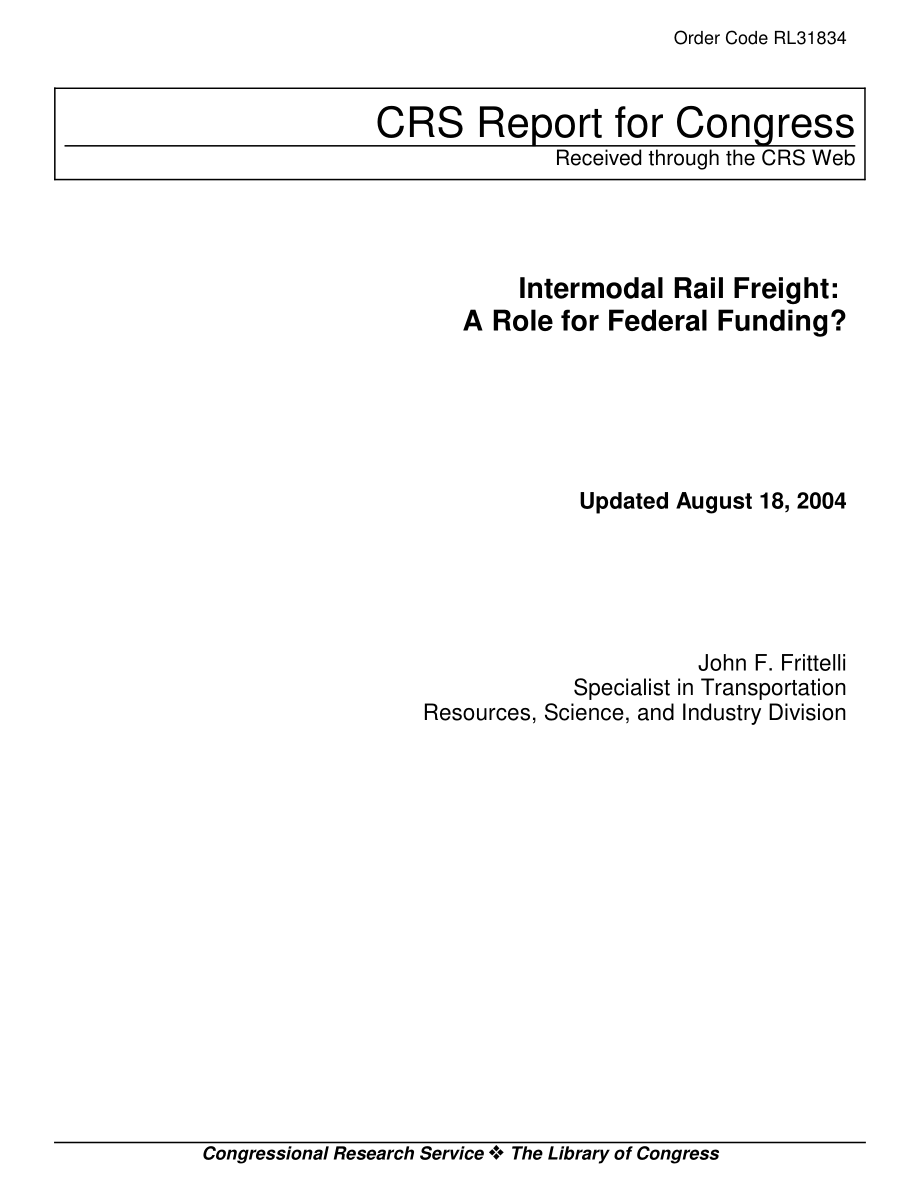 [20040818]RL31834_多式联运铁路货运：联邦资金的作用？.pdf_第1页
