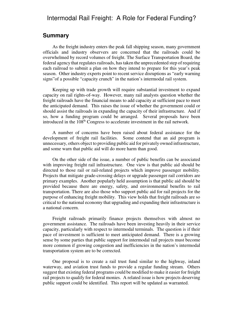 [20040818]RL31834_多式联运铁路货运：联邦资金的作用？.pdf_第2页