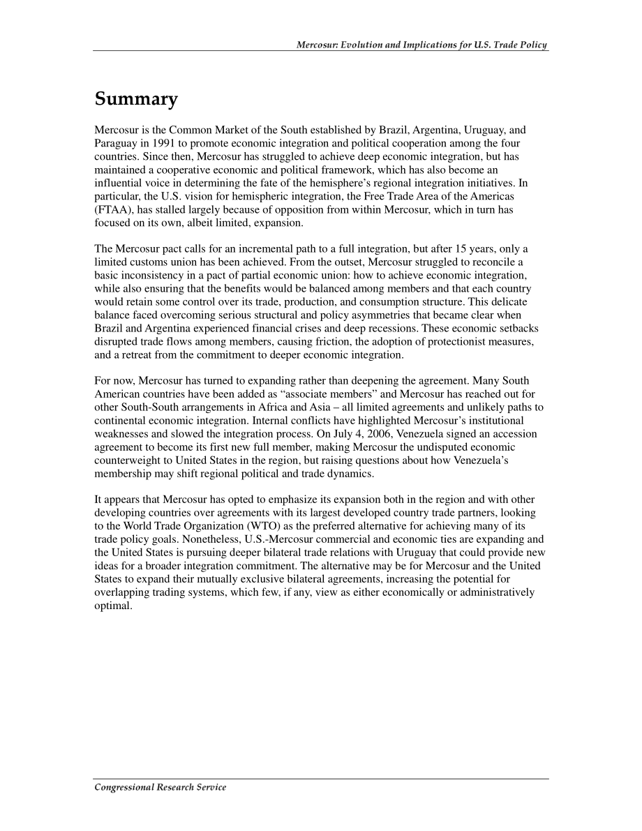 [20080326]RL33620_南方共同市场：美国贸易政策的演变及其影响.pdf_第2页