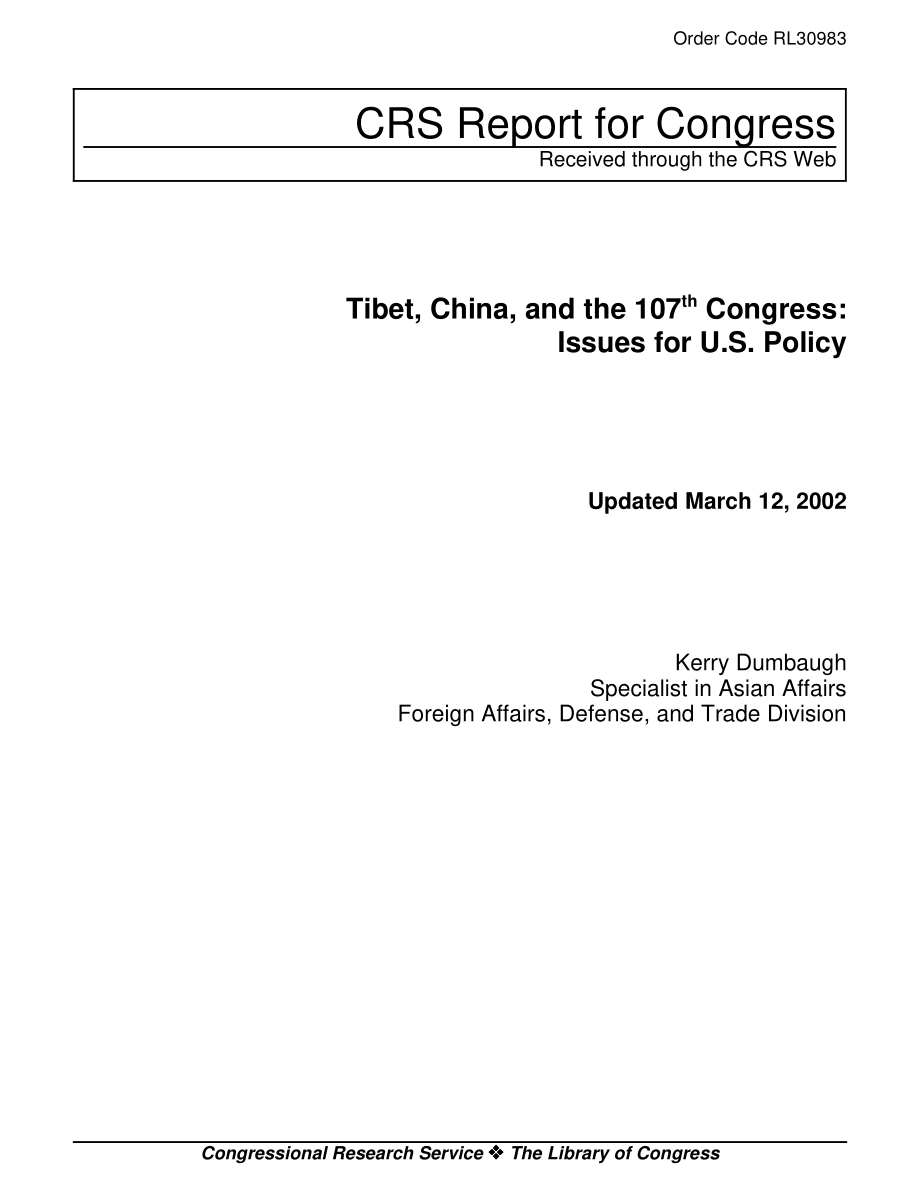 [20020312]RL30983_中国西藏和第107届大会：美国政策问题.pdf_第1页
