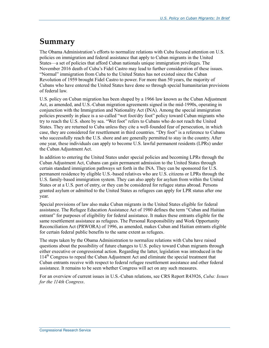 [20161216]R44714_美国对古巴移民的政策：简言之.pdf_第2页