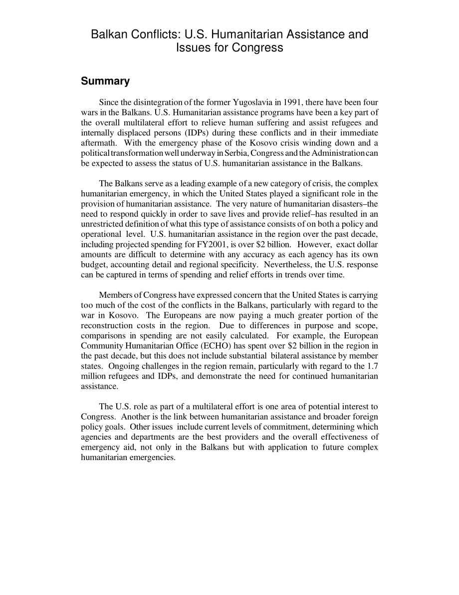 [20010205]RL30831_巴尔干冲突：美国人道主义援助和国会议题.pdf_第2页