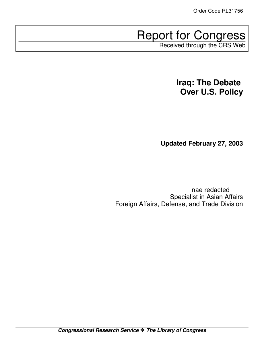 [20030227]RL31756_伊拉克：关于美国政策的辩论.pdf_第1页