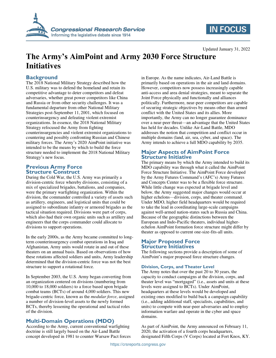 [20220131]IF11542_陆军的AimPoint和陆军2030部队结构计划.pdf_第1页