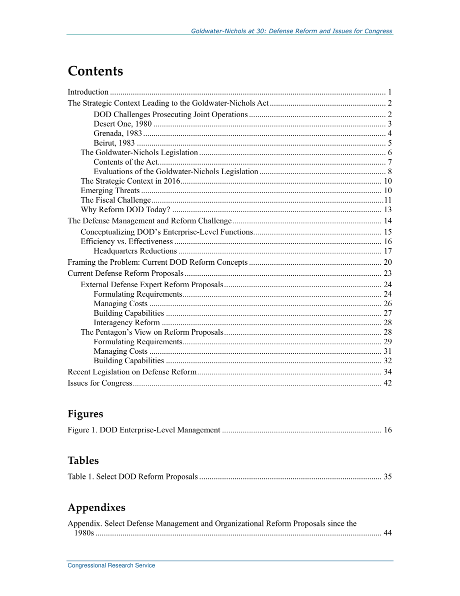 [20160602]R44474_Goldwater Nichols 30岁：国防改革和国会面临的问题.pdf_第3页