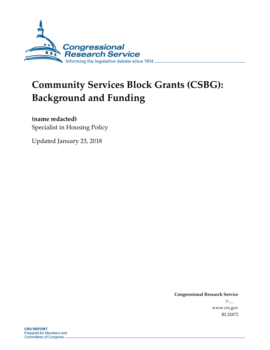 [20180123]RL32872_社区服务整体拨款（CSBG）：背景和资金.pdf_第1页
