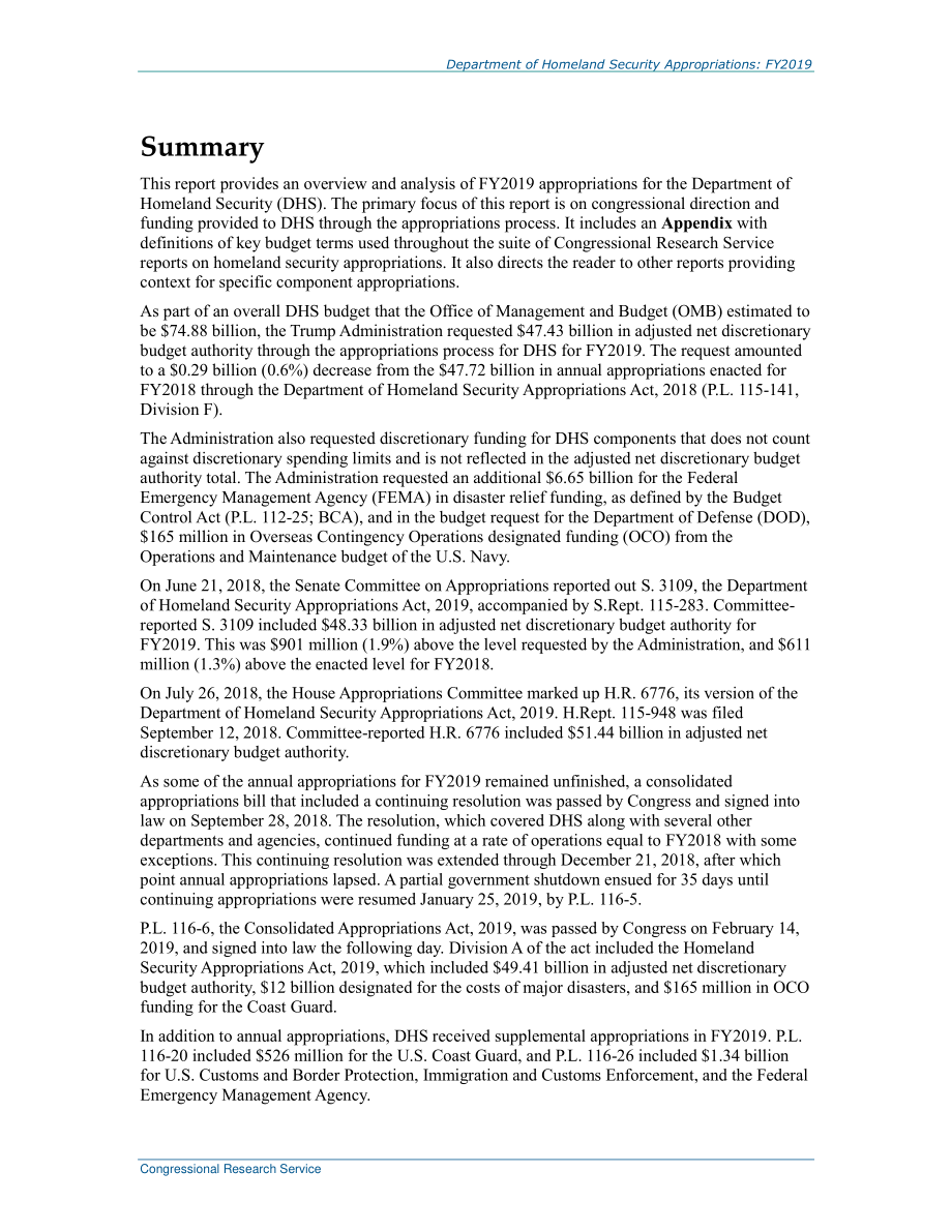 [20190807]R45268_国土安全部拨款：2019财年.pdf_第2页