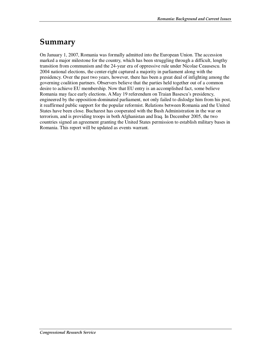 [20070712]RS22577_罗马尼亚：背景和当前问题.pdf_第2页