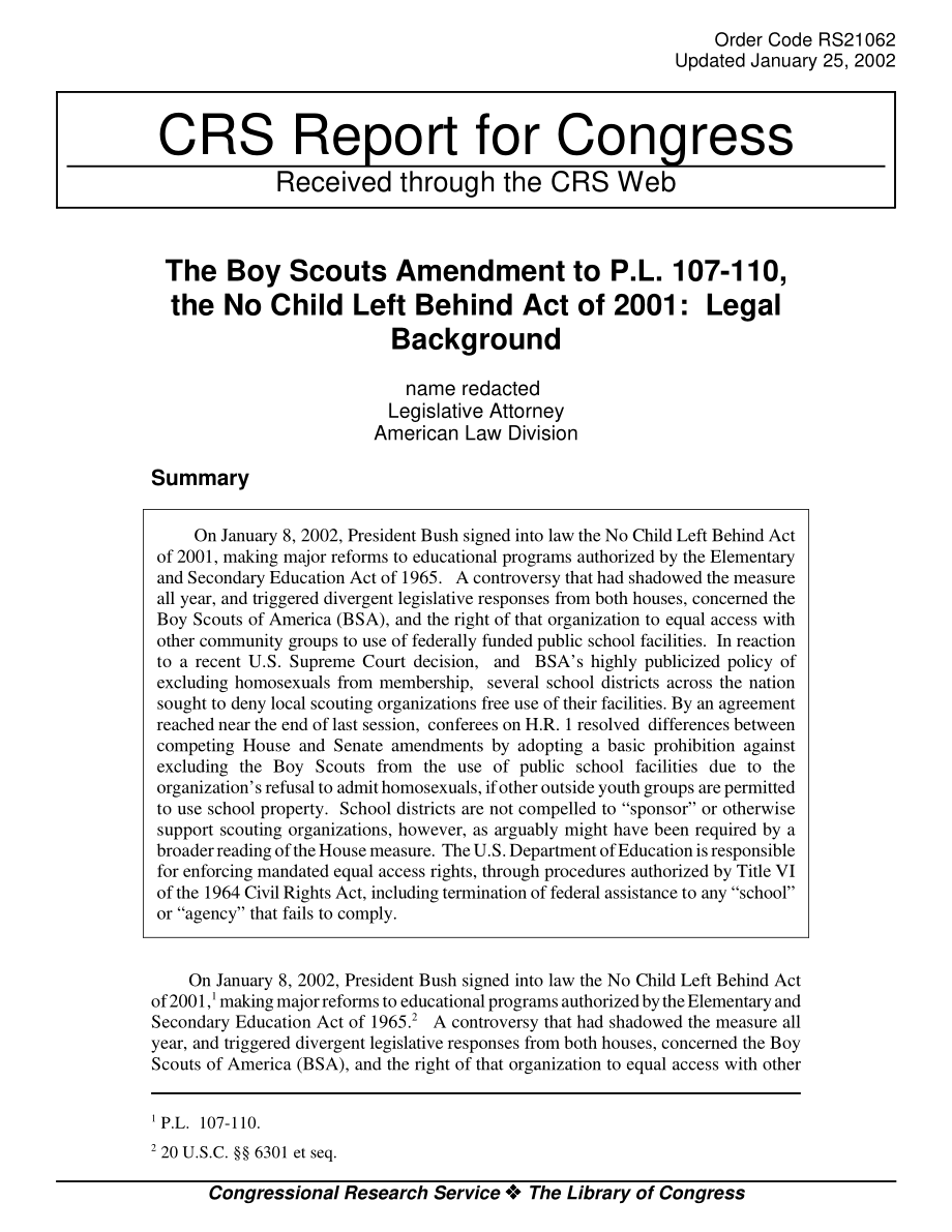 [20020125]RS21062_童子军修正案107-110《2001年不让一个孩子掉队法案》：法律背景.pdf_第1页
