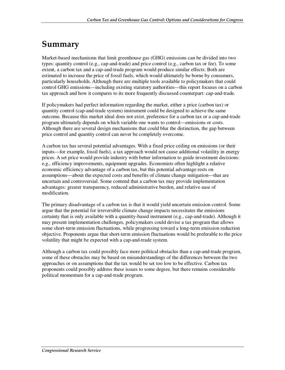 [20090310]R40242_碳税和温室气体控制：国会的选择和考虑.pdf_第2页