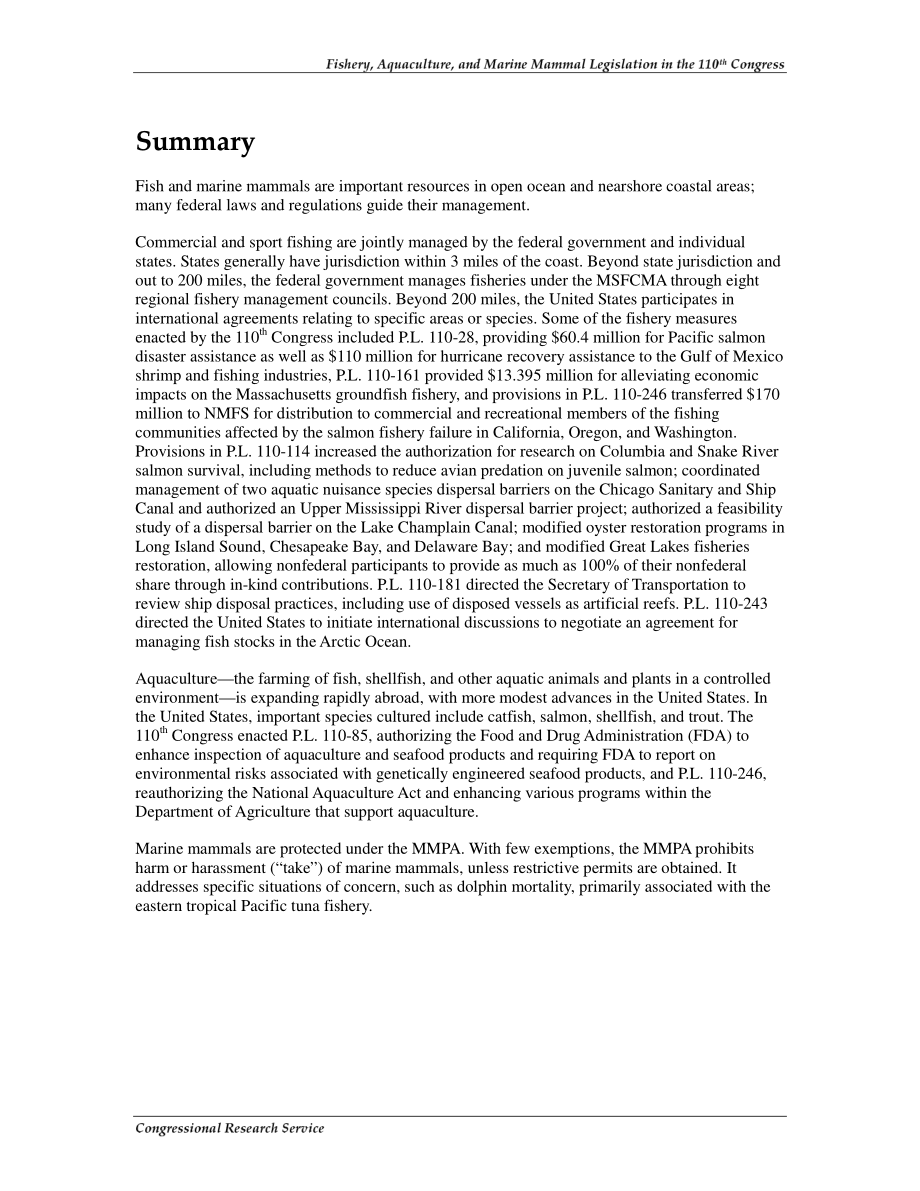 [20090112]RL33813_第110届国会渔业、水产养殖和海洋哺乳动物立法.pdf_第2页