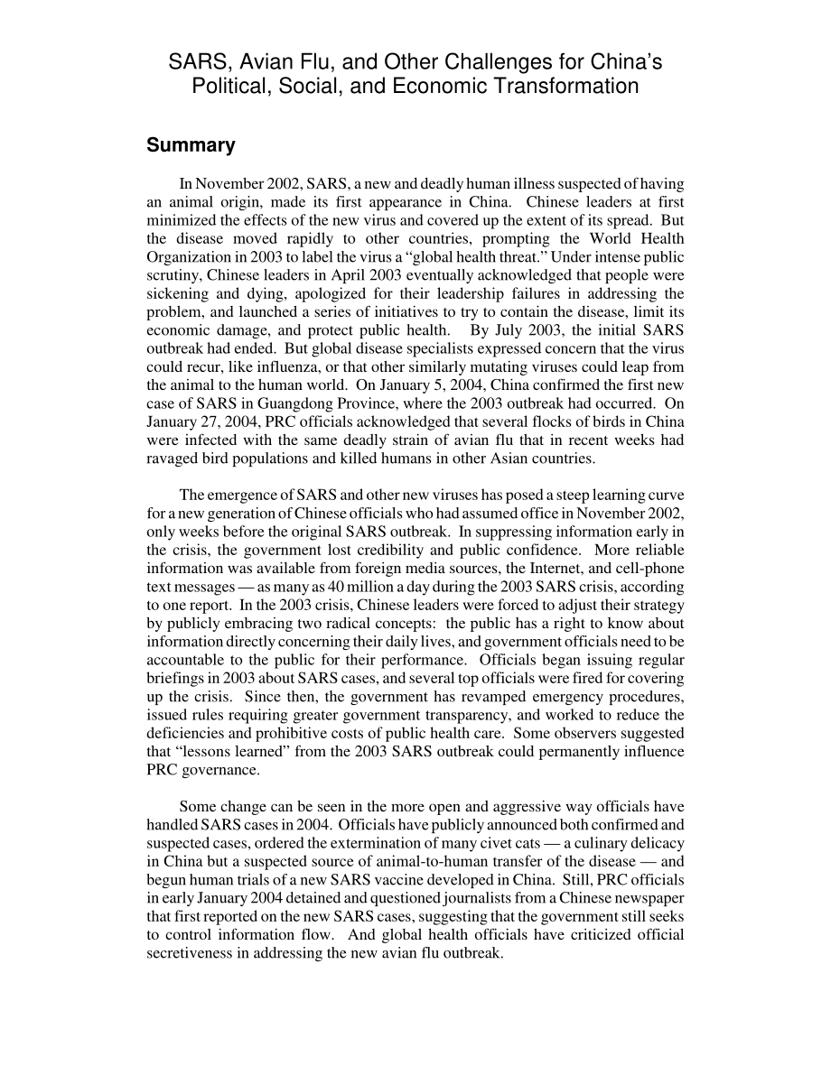 [20040212]RL32227_SARS、禽流感和中国政治、社会和经济转型面临的其他挑战.pdf_第2页